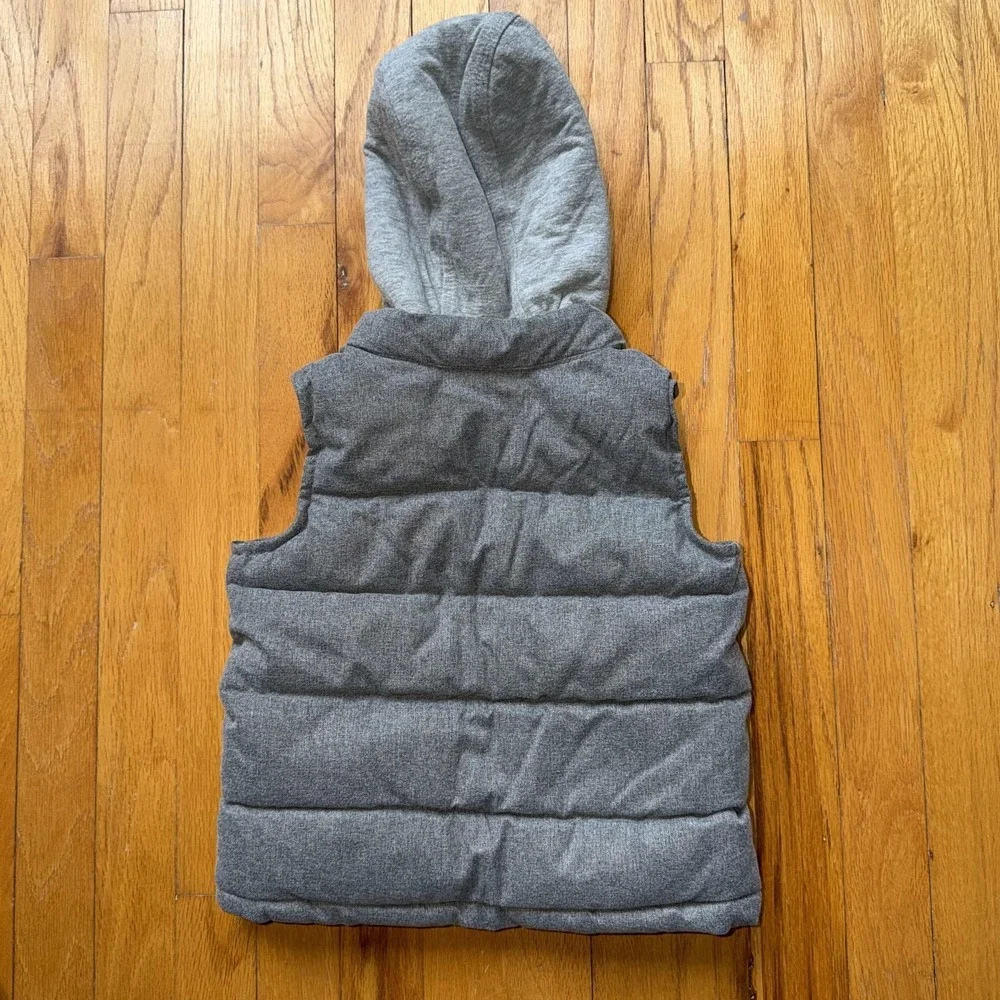 Old Navy Puffer Vest‎ Toddler 3T Gray Hooded Sherpa Lined Quilted Zip Warm